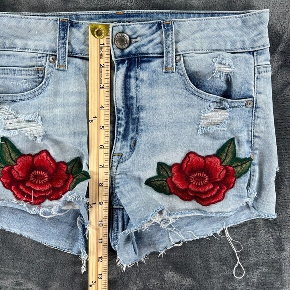 American Eagle Denim Jean Shorts Women 8 Rose Cut Off Hi-Rise Shortie Stretch - Picture 9 of 11